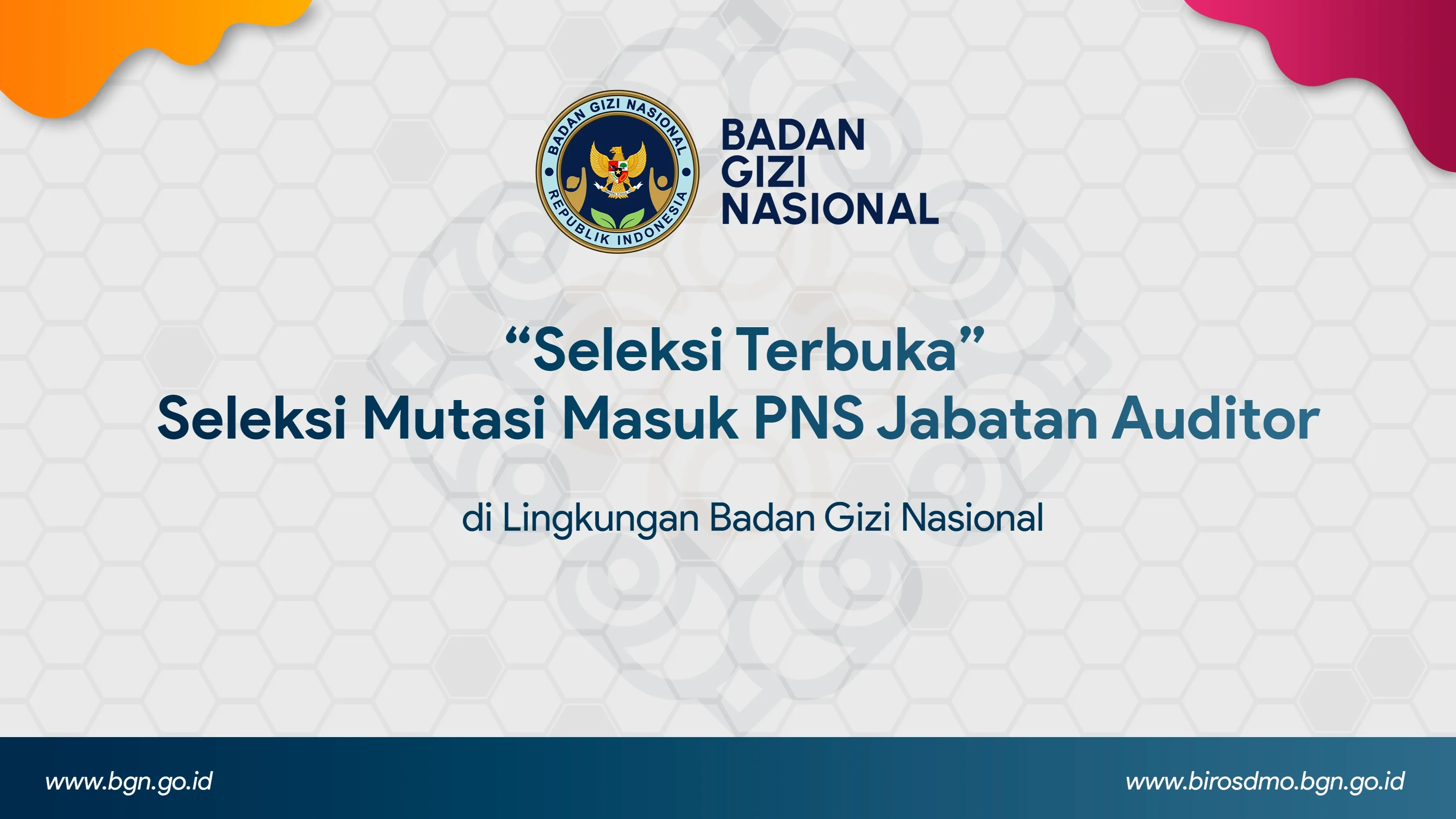 Seleksi Terbuka - Seleksi Mutasi Masuk PNS Jabatan Auditor di Lingkungan Badan Gizi Nasional Asahan